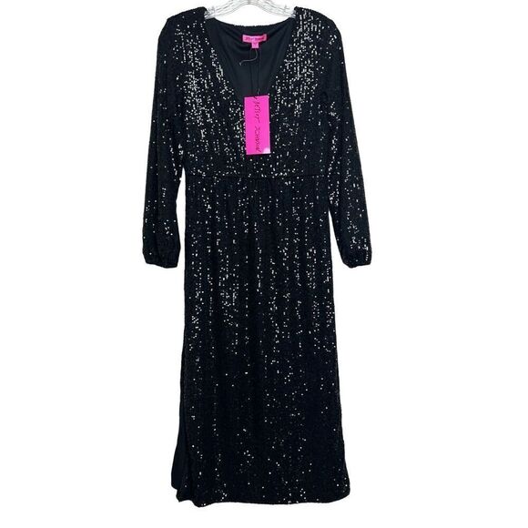Betsey Johnson Black Sequin Side Slits Midi Dress Size Small - Picture 3 of 13